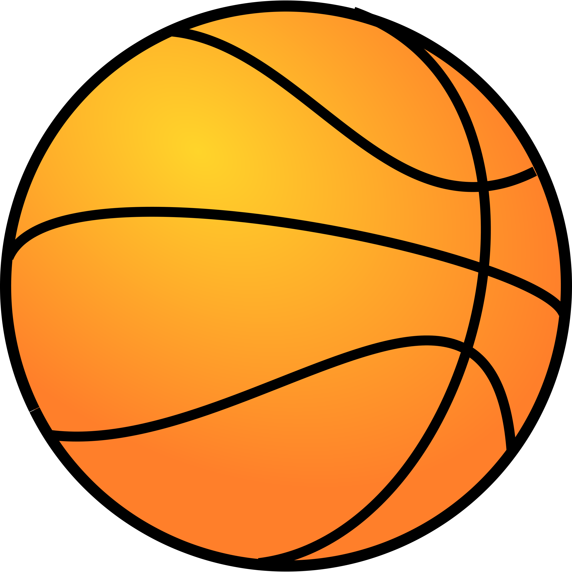 Vibrant orange basketball with black seams on a transparent background, stylized vector illustration.