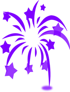 Vibrant purple fireworks bursting with stars against a black background, stylized vector illustration.
