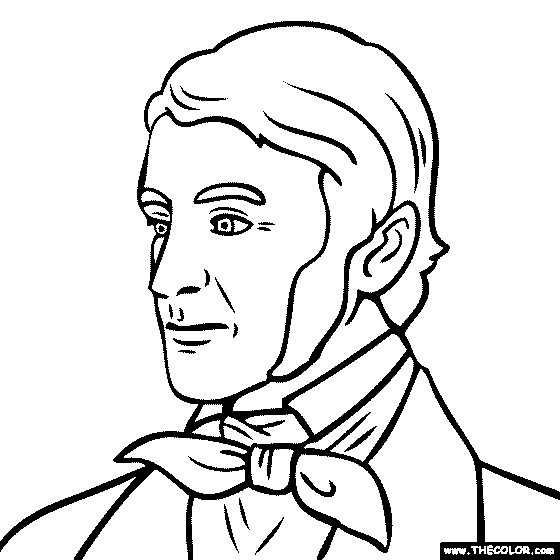 Line drawing portrait of a 19th-century man in formal attire with bow tie, styled for coloring.