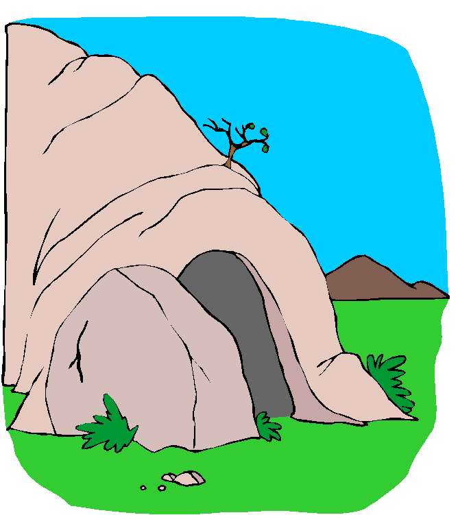 Illustration of a Cave Entrance in a Rocky Landscape
