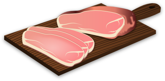 Two raw pork chops on a wooden cutting board, ready for cooking.