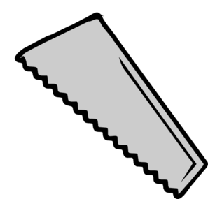 Gray hand saw icon with serrated edge on black background
