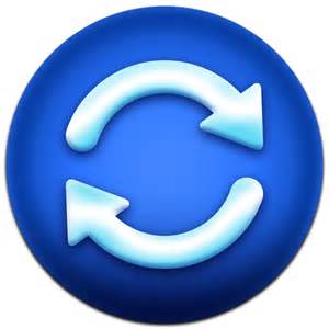 Blue circular icon with two white curved arrows forming a refresh or sync symbol.