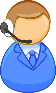 Cartoon customer support agent wearing headset and blue suit, representing professional assistance.