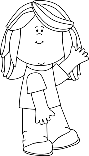 Girl Waving Black And White Clipart 