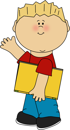 Boy with Book Under His Arm and Waving Clip Art 