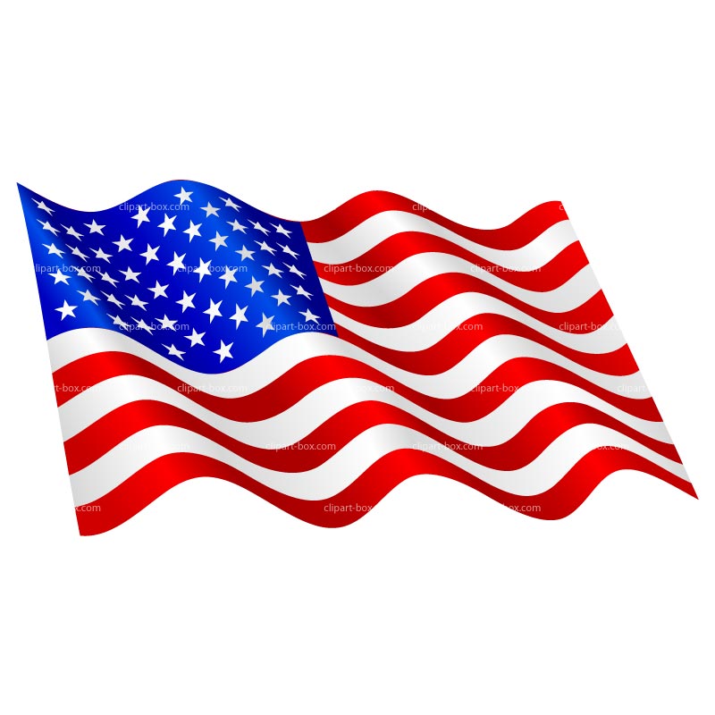Waving American flag with stars and stripes on white background