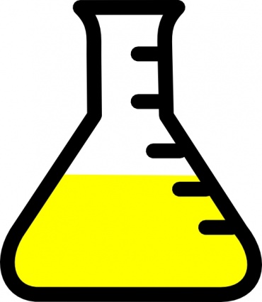 Yellow liquid in a black-outlined conical flask, stylized science illustration.