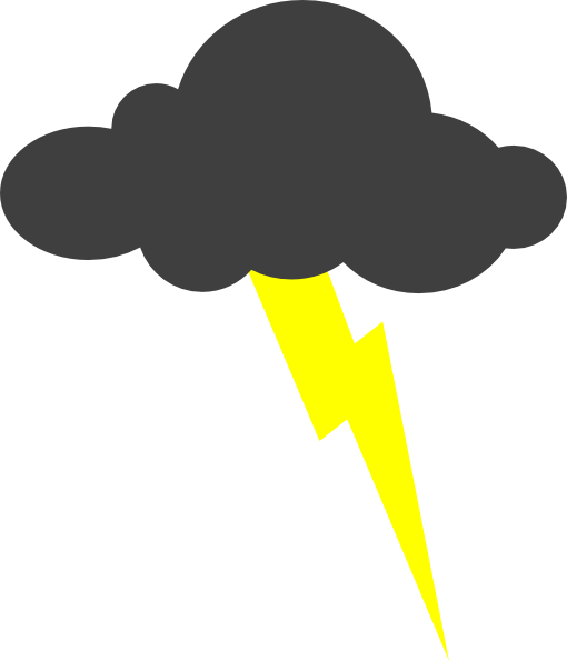 Dark storm cloud with a bright yellow lightning bolt striking downward.