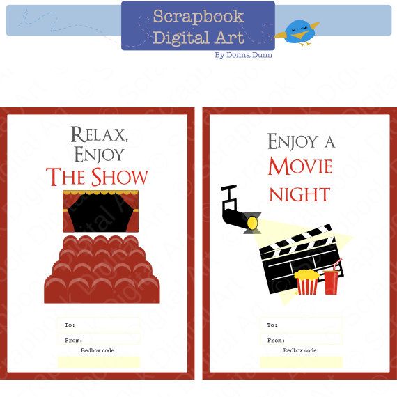 Printable Redbox Gift Card Tag Relax Enjoy by ScrapbookDigitalArt 