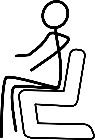 Stick figure seated in a chair with arms resting on armrests, simple line drawing.