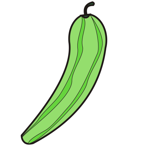 Illustrated green banana pepper with curved shape and dark stem on white background.