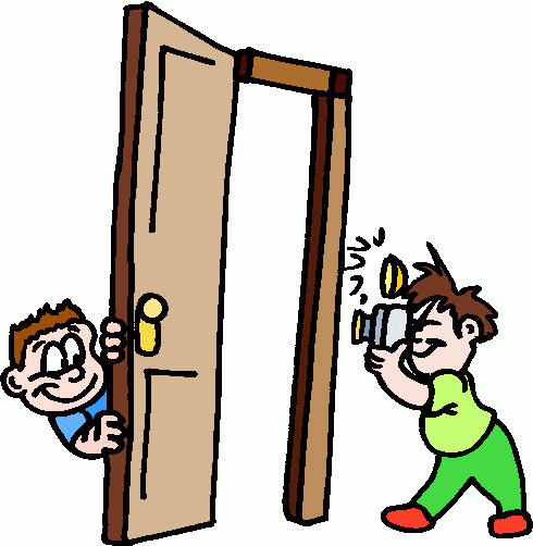 Playful Door Peek and Photo Capture - Cartoon Illustration for Kids’ Content