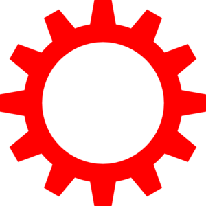 Red gear icon symbolizing settings, configuration, or mechanical systems on a black background.