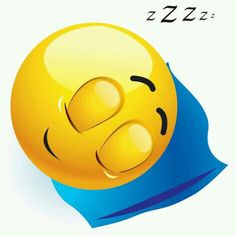 Yellow sleeping emoji with closed eyes, smiling face, and blue pillow, with "zzz" above indicating rest.