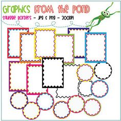 Colorful hand-drawn squiggle borders in various shapes-rectangles, circles, and speech bubbles-for creative design projects.