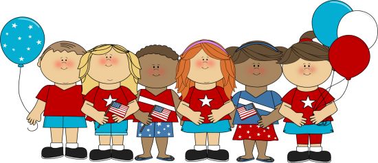Diverse Kids Celebrating Patriotism with Flags and Balloons - Clip Art