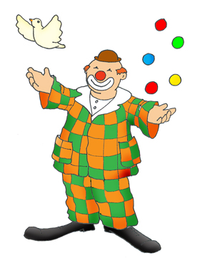Happy Clown Juggling with Dove - Fun Circus Illustration