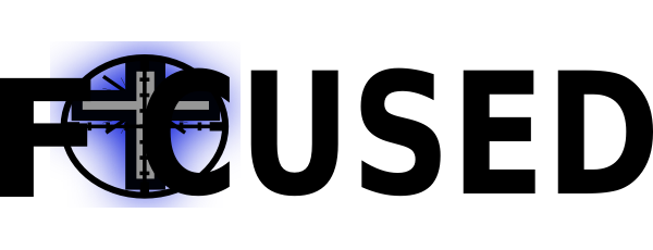 FOCUSED logo with blue square, crosshair target, and bold black text.