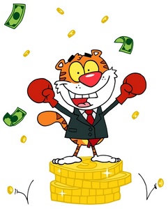 Tiger Business Success Cartoon - Financial Victory & Wealth Symbol