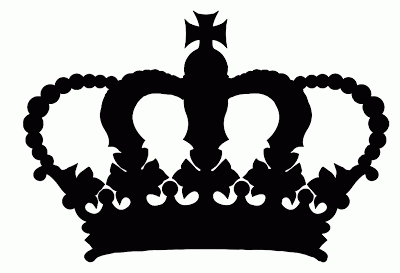 Black silhouette of an ornate royal crown with three arches, pearls, and a cross finial on white background.