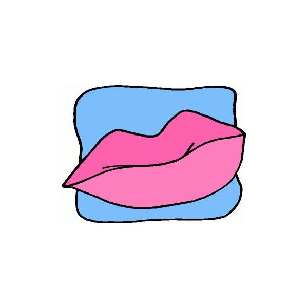 Pink lips kissing a blue pillow in a playful, hand-drawn style illustration.