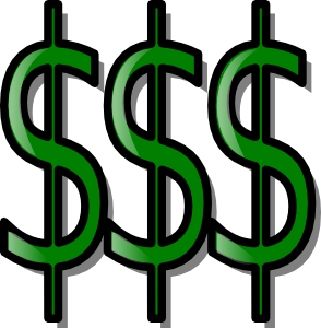 Three bold green dollar signs aligned horizontally on a black background, symbolizing money, finance, or profit.