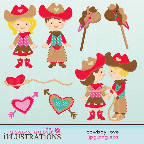 Cowboy Love Cute Digital Clipart 