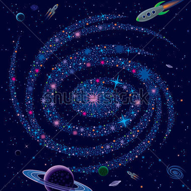 Cosmic Background Galaxy and Spaceships stock vector