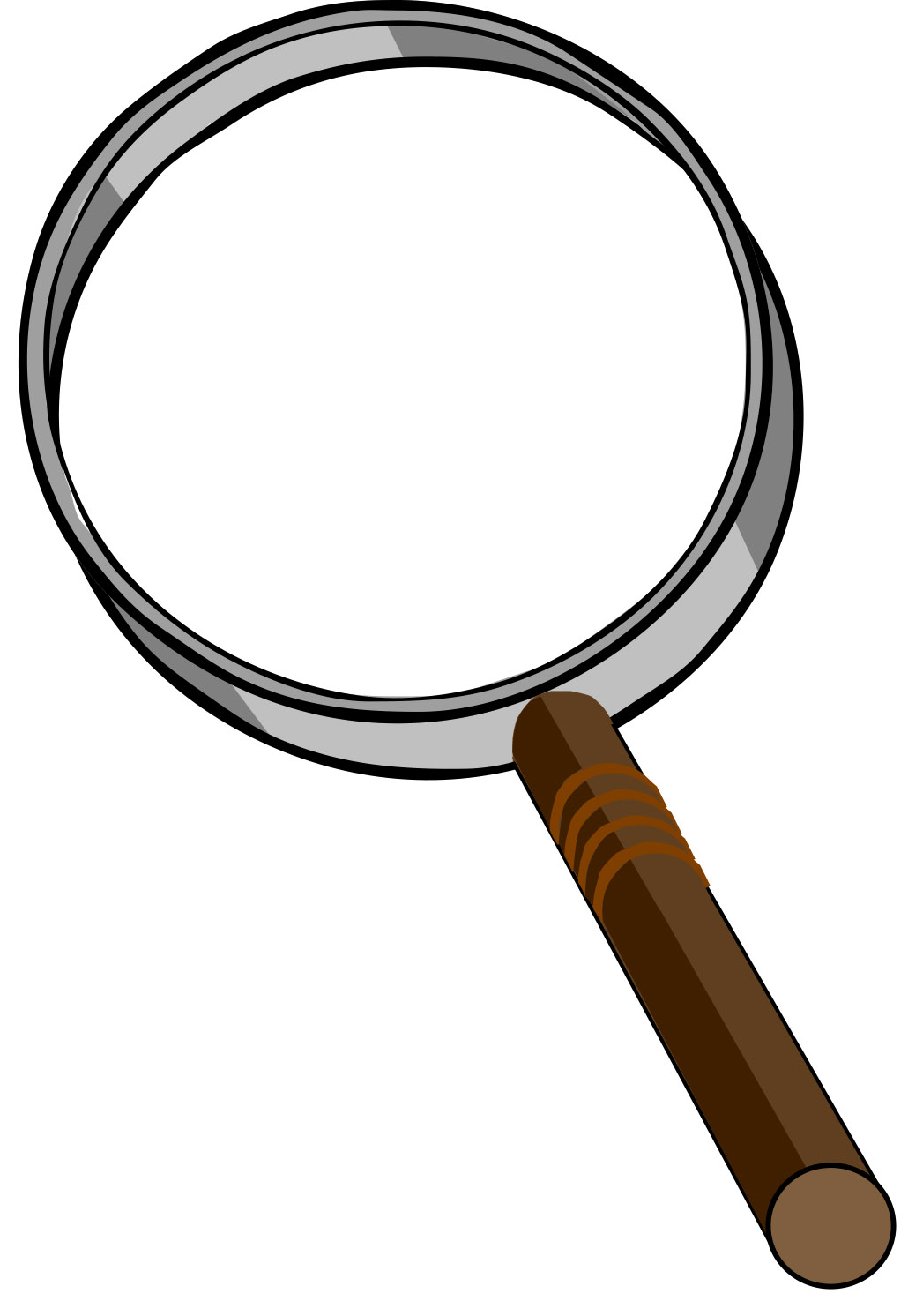 Classic magnifying glass with silver rim and wooden handle, symbolizing search, investigation, or detail inspection.