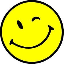 Bright yellow winking smiley face with a cheerful curved smile and bold black outline.