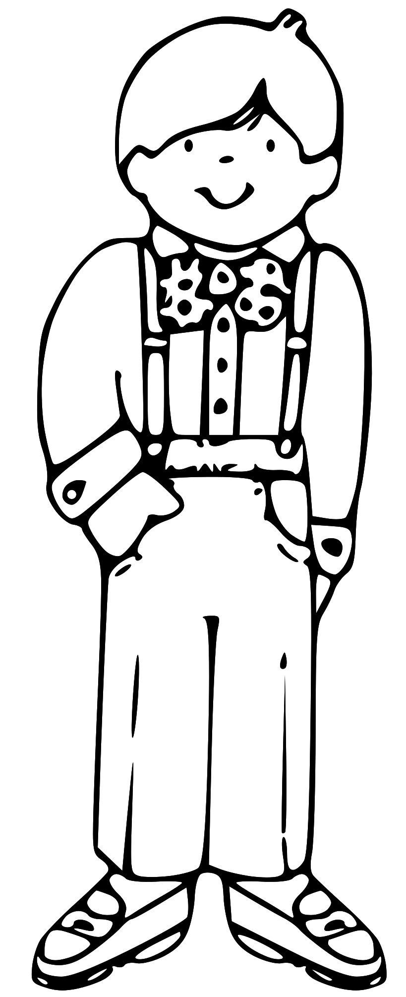 Cheerful Boy in Overalls - Free Coloring Page for Kids