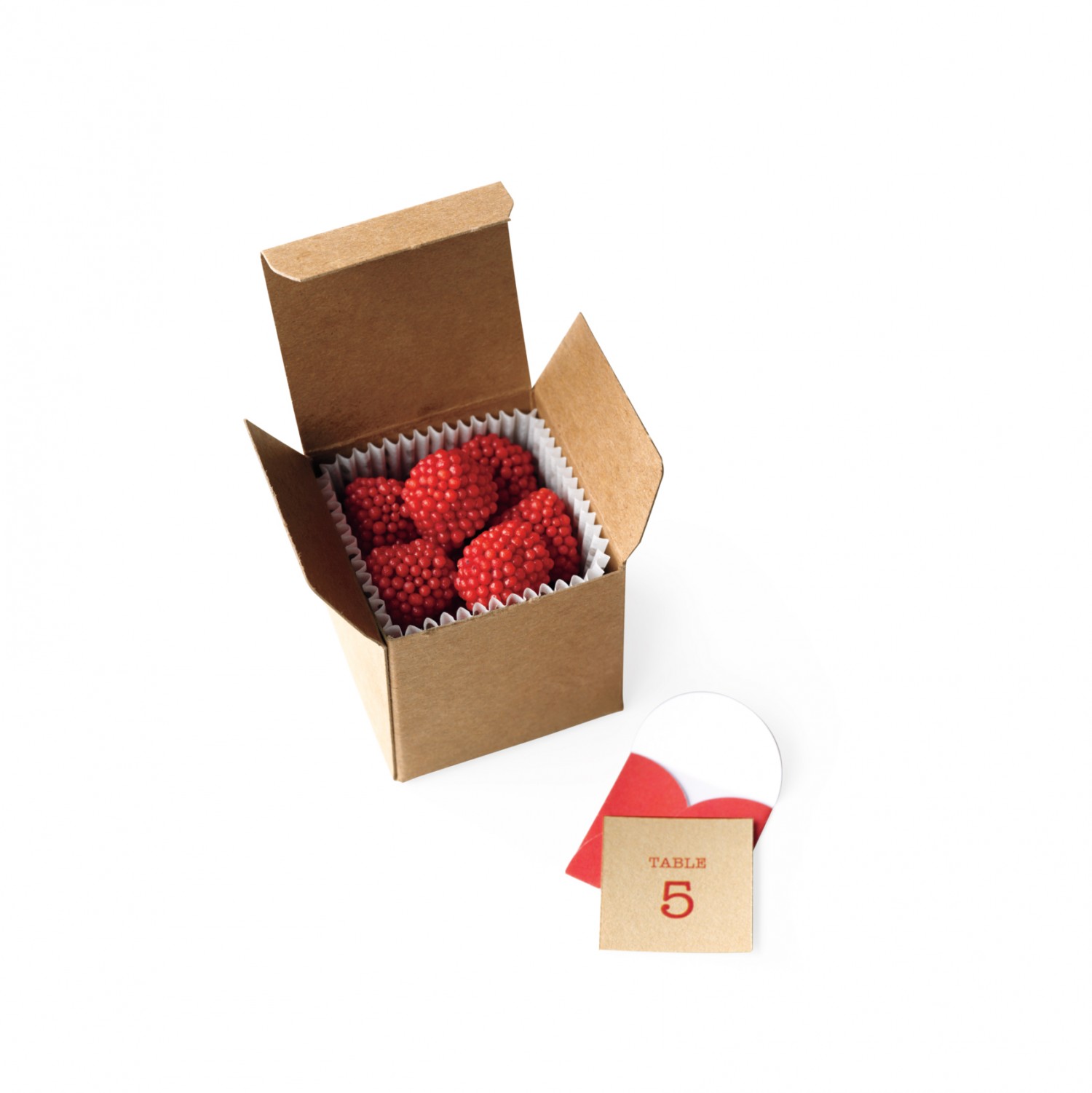 Rustic Wedding Favor Box with Berry Candies and Table Number Card