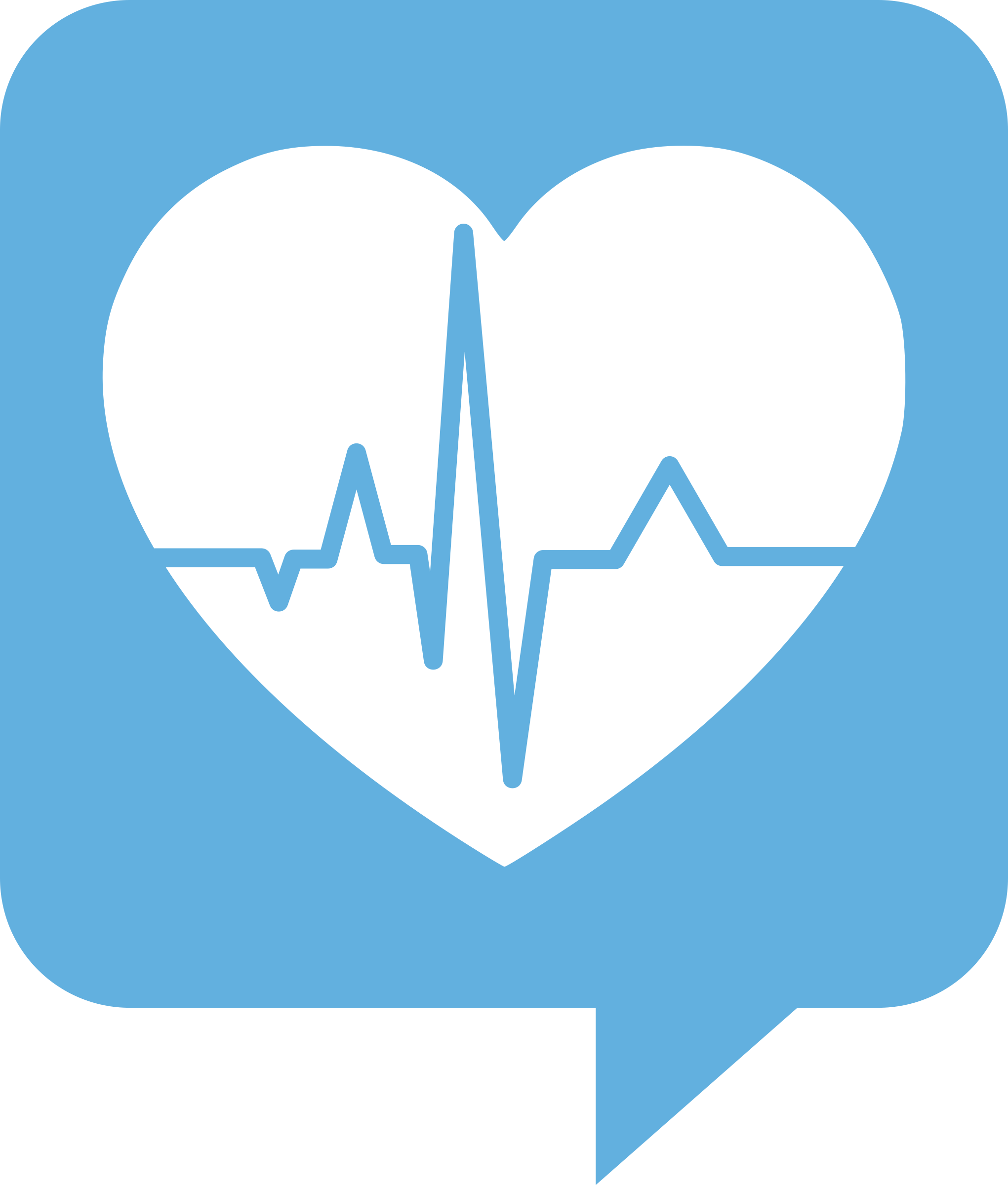 Blue speech bubble with white heart and EKG line symbolizing health communication