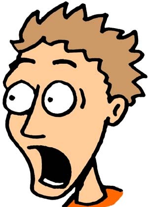 Cartoon man with wide eyes and open mouth, expressing shock or surprise.
