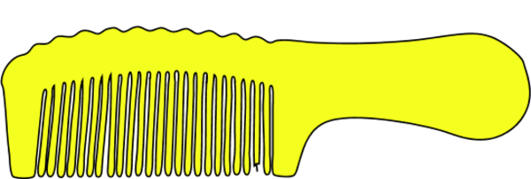 Bright yellow plastic hair comb with fine teeth and ergonomic handle, isolated on black background.
