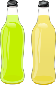 Green and Yellow Beverage Bottles - Refreshing Drink Illustration