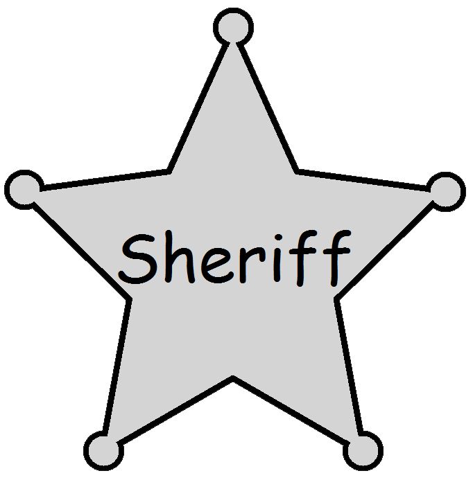 Gray five-pointed sheriff star badge with black outline and "Sheriff" text centered.