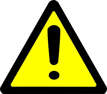Yellow triangular warning sign with black exclamation mark indicating caution or hazard.