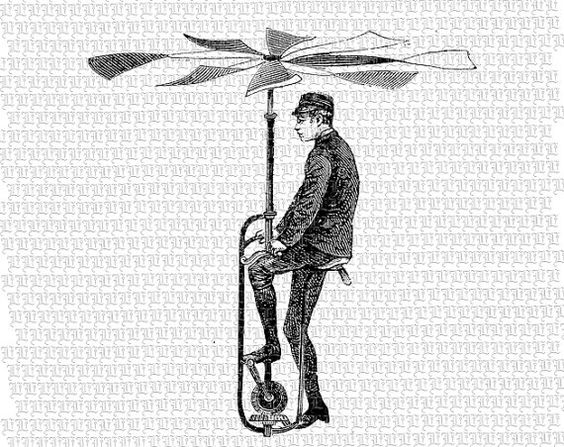 Man Flying Machine Victorian Technology Invention Antique Vintage 