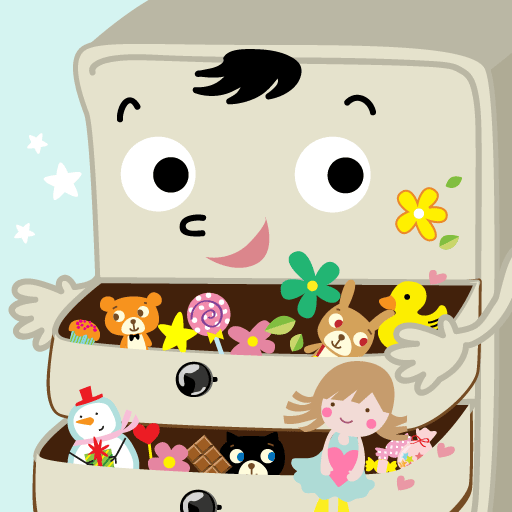 A smiling cartoon lunchbox character with open compartments filled with toys, sweets, flowers, and a girl holding gifts.