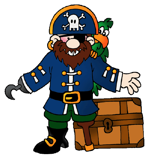 Friendly Pirate Character with Parrot and Treasure Chest - Kids’ Illustration