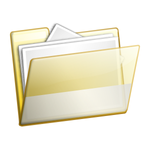 Yellow folder icon with white documents inside, representing file storage or organization.