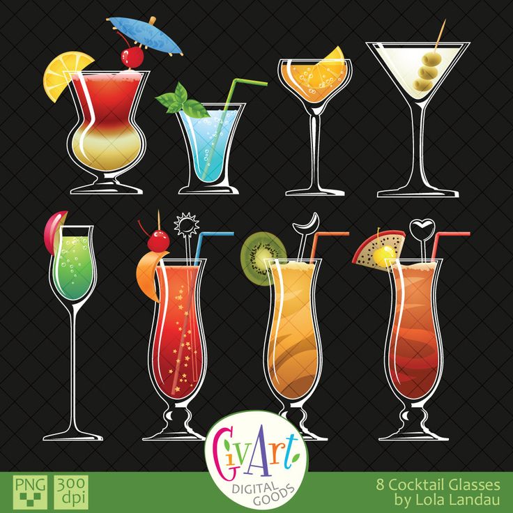 8 Summer Cocktail clipart, mixed drink with fruits, cosmopolitan