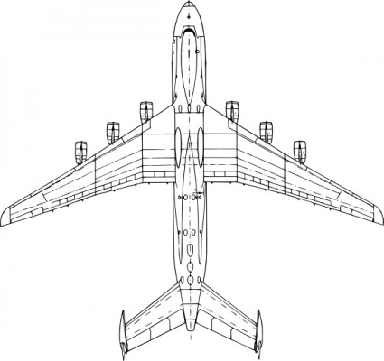 Top-down technical line drawing of a four-engine wide-body aircraft showing fuselage, wings, engines, and tail configuration.