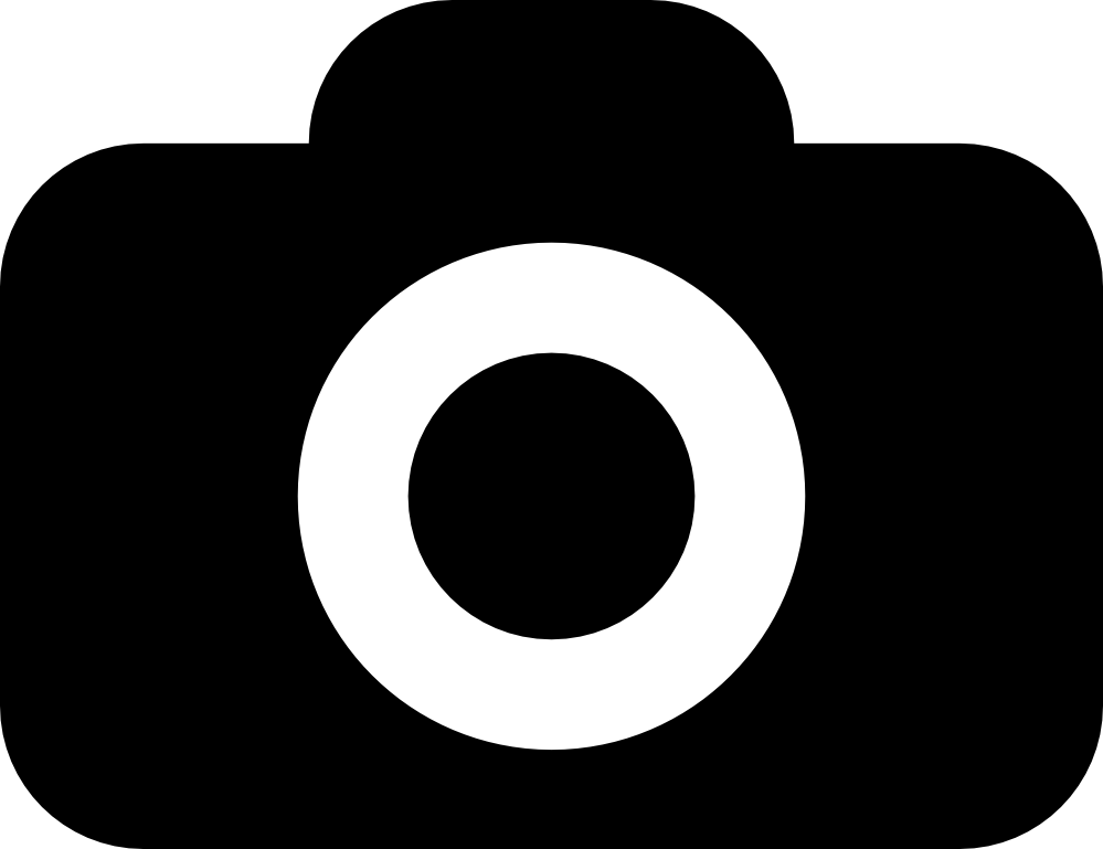 Black and white camera icon symbolizing photography, imaging, or photo upload functionality.
