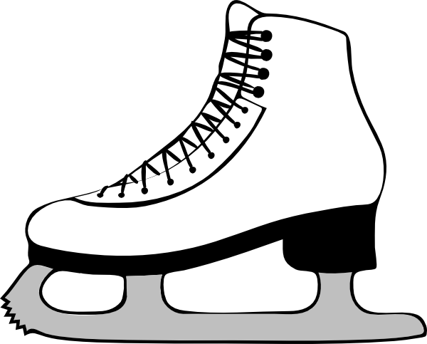 Classic white figure skate with black laces and metal blade, side view illustration.