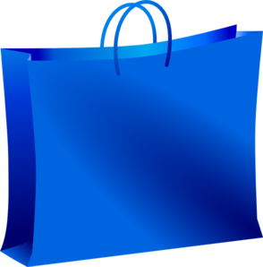 A glossy blue shopping bag with two handles, isolated on white background.