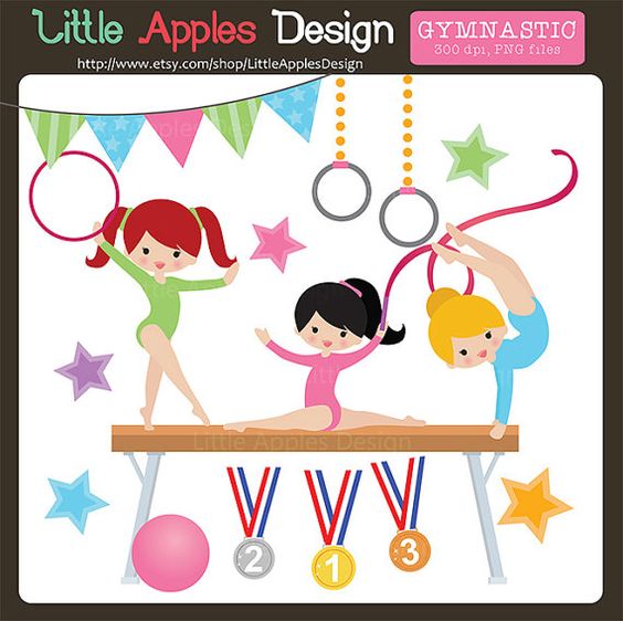 Gymnastics Clipart for Kids - Balance Beam, Rings, Hoop & Medals | Little Apples Design