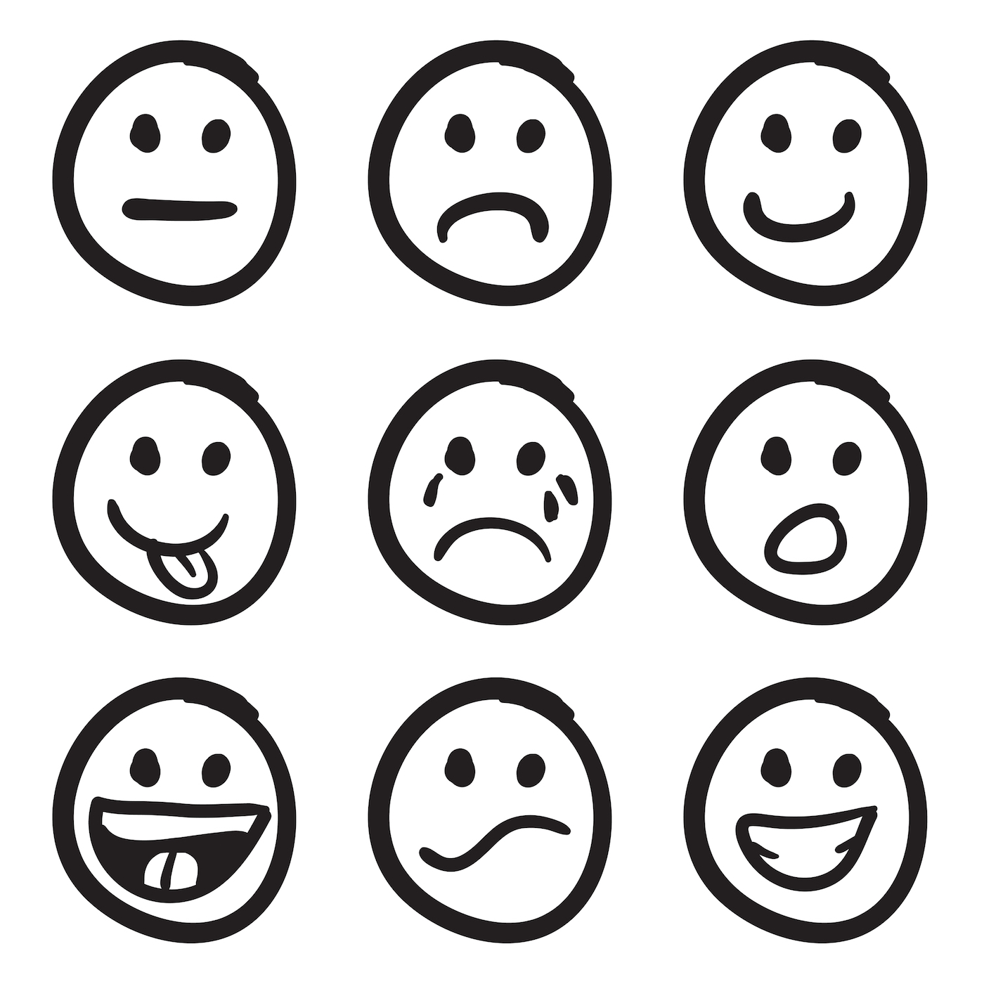 Feelings Faces Black And White Clipart